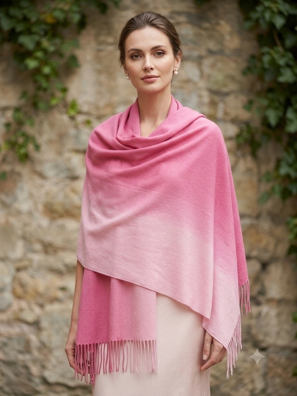 ​Pink Ombré Pashmina Cashmere Blend Wrap Scarf / Shawl